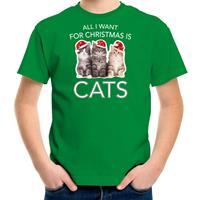 Bellatio Kitten Kerst t-shirt / outfit All i want for Christmas is cats groen voor kinderen