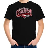 Bellatio Merry Christmas Kerstshirt / Kerst t-shirt zwart voor kinderen