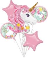 Amscan folieballonnen Magical Unicorn meisjes wit/roze 5 st