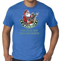 Bellatio Grote maten fout Kerstshirt / outfit Rambo but you can call me Santa blauw voor heren