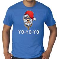Bellatio Grote maten Gangster / rapper Santa fout Kerstshirt / outfit blauw voor heren