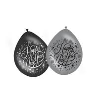 16x stuks Happy New Year ballonnen zwart/zilver -