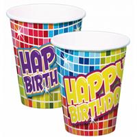 Folat 24x stuks Happy Birthday thema verjaardag bekertjes van papier -