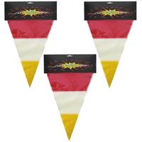 5x stuks plastic vlaggenlijn rood/wit/geel carnaval 10 meters -