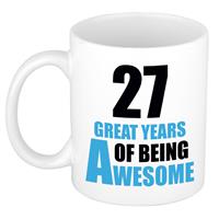 27 great years of being awesome cadeau mok / beker wit en blauw -