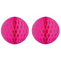 Folat Set van 10x stuks decoratie bollen/ballen/honeycombs fuchsia roze 50 cm -