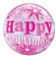 Folat ballon Happy Birthday Bubbles 56 cm latex roze