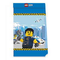 Procos uitdeelzakjes Lego City junior papier blauw 4 stuks
