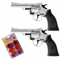 2x stuks plaffertjes speelgoed pistolen/revolvers met 12 schoten magazijn -