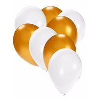 Bellatio 60x stuks party ballonnen wit en goud 27 cm -