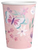 Amscan feestbeker vlinder 250 ml papier roze 8 stuks