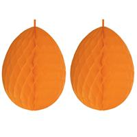 2x stuks hangdecoratie honeycomb paaseieren oranje van papier 30 cm -