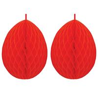 2x stuks hangdecoratie honeycomb paaseieren rood van papier 30 cm -