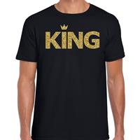 Bellatio Koningsdag King t-shirt zwart met gouden en kroon heren -