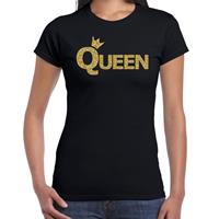 Bellatio Koningsdag Queen t-shirt zwart met gouden kroon dames -