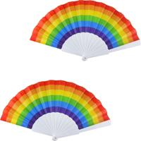 2x Spaanse hand waaiers regenboog/rainbow/pride vlag 14 x 23 cm -