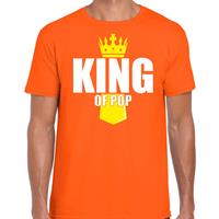 Bellatio Koningsdag t-shirt King of pop met kroontje oranje voor heren