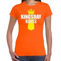 Bellatio Koningsdag t-shirt Kingsday Rules met kroontje oranje voor dames