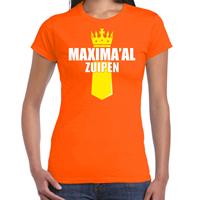 Bellatio Koningsdag t-shirt Maximaal zuipen met kroontje oranje voor dames