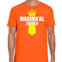 Bellatio Koningsdag t-shirt Maximaal zuipen met kroontje oranje voor heren