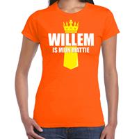 Bellatio Koningsdag t-shirt Willem is mijn mattie met kroontje oranje voor dames