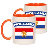 Bellatio Set van 4x stuks holland vlag mok/ beker oranje wit 300 ml -