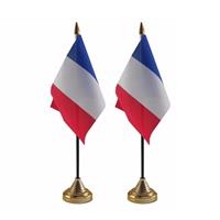 2x stuks Frankrijk tafelvlaggetje 10 x 15 cm met standaard -