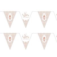 Witbaard 2x stuks Ramadan Mubarak thema papieren vlaggenlijnen/slingers wit/rose goud 3 meter -