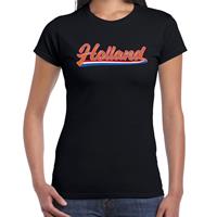 Bellatio Zwart t-shirt Holland / Nederland supporter Holland met Nederlandse wimpel EK/ WK voor dames