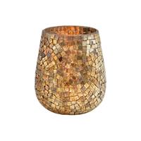 Bellatio Glazen design windlicht/kaarsenhouder mozaiek champagne goud 15 x 13 cm -