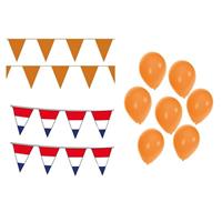 Bellatio EK Holland versiering pakket met ballonnen en totaal 100 meter vlaggenlijnen -