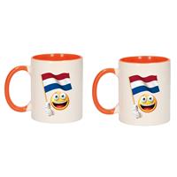 Bellatio 4x stuks smiley vlag Nederland mok/ beker oranje wit 300 ml -