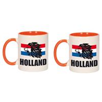 Bellatio 4x stuks Holland leeuw silhouette mok/ beker oranje wit 300 ml -