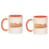 Bellatio 4x stuks Holland met lettercontour mok/ beker oranje wit 300 ml -