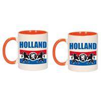 Bellatio 4x stuks Holland met vlag en leeuw mok/ beker oranje wit 300 ml -