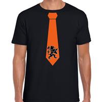 Bellatio Zwart t-shirt Holland / Nederland supporter oranje leeuw stropdas EK/ WK voor heren