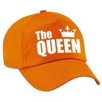 Bellatio The Queen pet / cap oranje met witte letters en kroon dames -