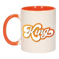 Bellatio Koningsdag King met kroontje mok/ beker oranje wit 300 ml -