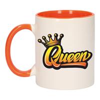 Bellatio Koningsdag Queen met kroon mok/ beker oranje wit 300 ml -