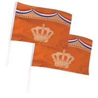 Folat 3x stuks Holland/oranje gevelvlag met kroon 100 x 150 cm -