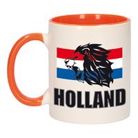 Bellatio Holland leeuw silhouette mok/ beker oranje wit 300 ml -