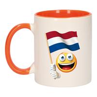 Bellatio Smiley vlag Nederland mok/ beker oranje wit 300 ml -