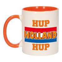 Bellatio Hup Holland hup met vlag mok/ beker oranje wit 300 ml -