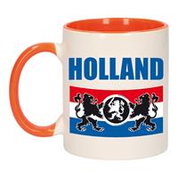 Bellatio Holland met vlag en leeuw mok/ beker oranje wit 300 ml -