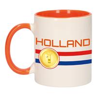 Bellatio Holland vlag met medaille mok/ beker oranje wit 300 ml -