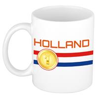 Bellatio Holland vlag met medaille mok/ beker wit 300 ml -