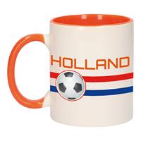 Bellatio Holland vlag met voetbal mok/ beker oranje wit 300 ml -
