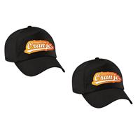 Bellatio 2x stuks supporter van oranje pet / cap zwart voor kinderen
