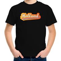 Bellatio Zwart t-shirt Holland / Nederland supporter Holland met Nederlandse wimpel EK/ WK voor kinderen