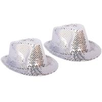 Rubies 4x stuks zilveren verkleed hoedje met pailletten -
